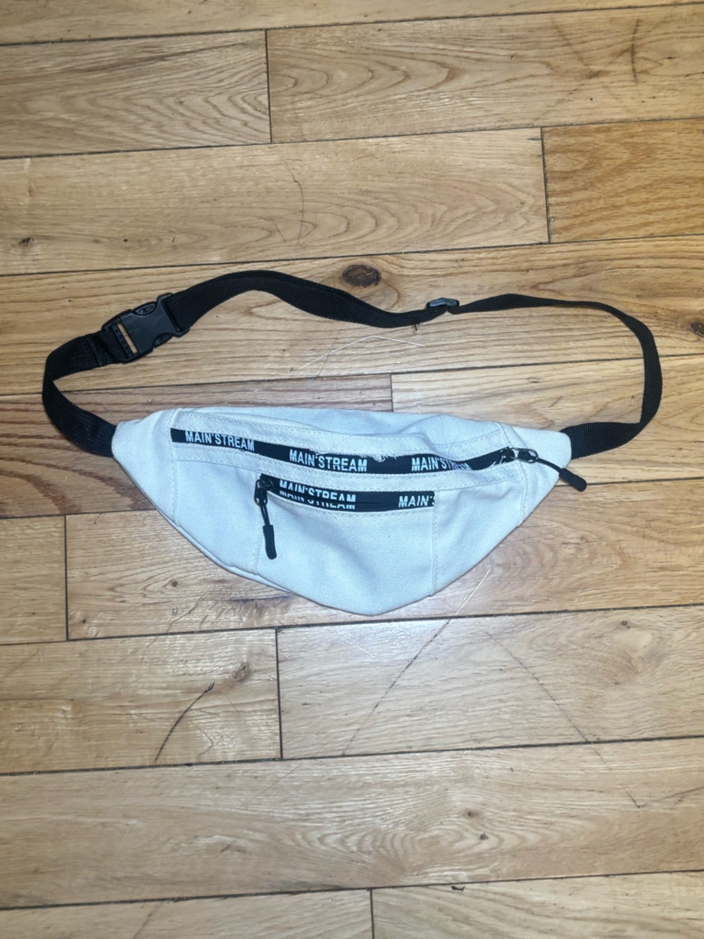 White Canvas Waist Bag with Black Strap - Picture 2 of 3